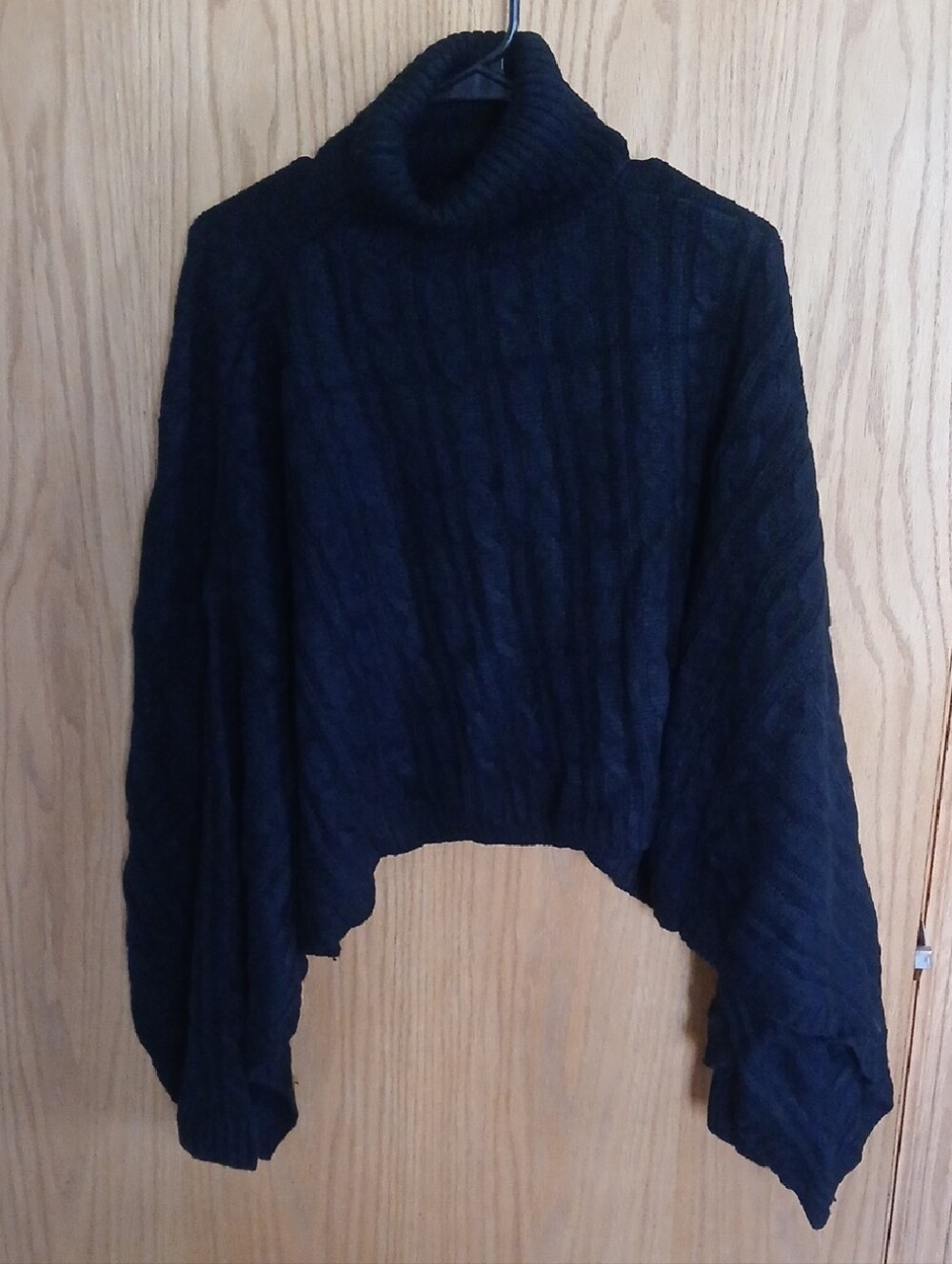 Crop Black Turtleneck Cable-Knit Women's Sweater